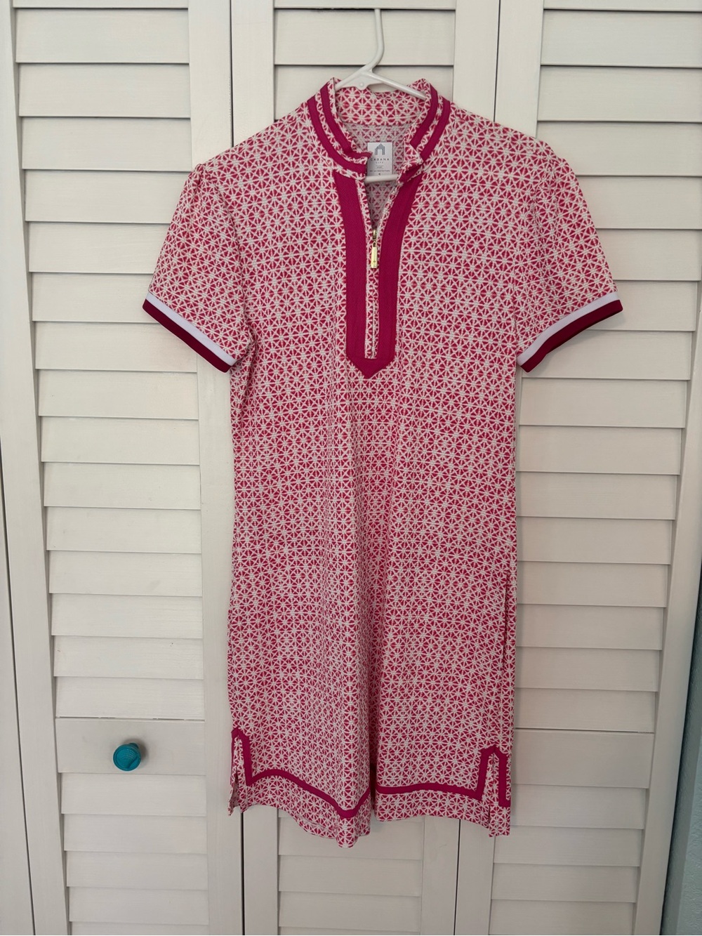 Cabana Life Women’s Dress Pink Patterned Short-Sleeve with Contrast Trim